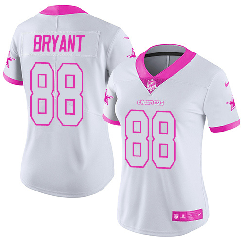 2016 Nike Dallas Cowboys 88 Dez Bryant White Pink Women Stitched NFL Limited Rush Fashion Jersey